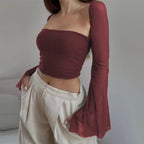 Women's Fall Women Clothing Sexy Sexy Two Piece Set Slim Tube Top Waistcoat Long Sleeve Top