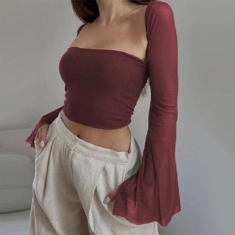 Women's Fall Women Clothing Sexy Sexy Two Piece Set Slim Tube Top Waistcoat Long Sleeve Top
