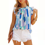 Women's Summer Women Loose Sleeveless Top Color Printed Chiffon Shirt