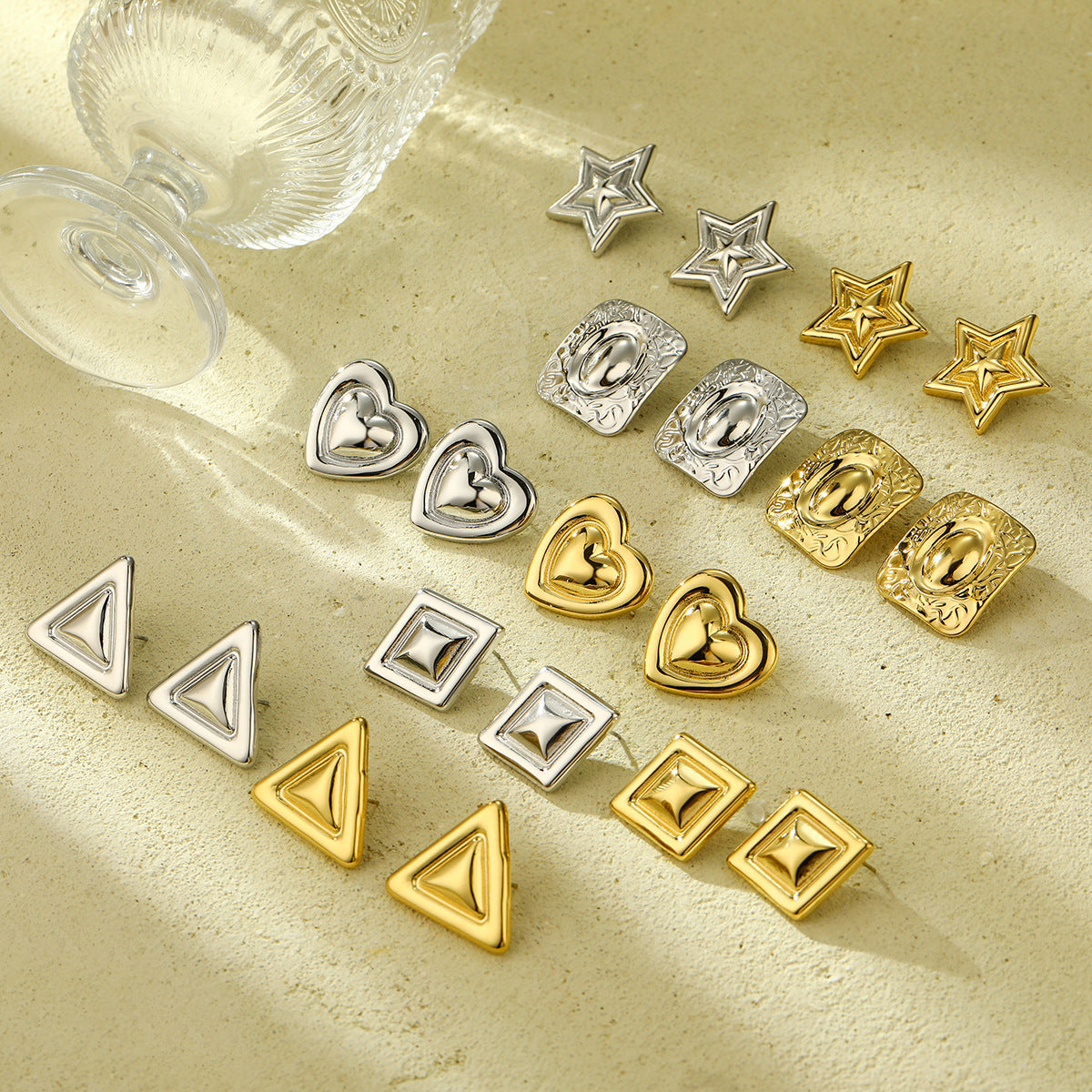 Heart Star Geometric Stud Earrings