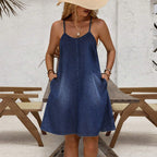 Relaxed Spaghetti-Strap Denim Dress