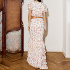 Sexy Skirt Set Women Summer Square Collar Short Sleeve