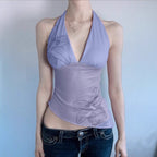 Sexy Deep V Plunge Halter Floral Printed Mesh Hollow Out Cutout Backless Slimming Slim Fit Camisole Vest