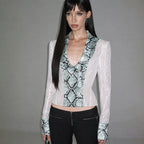 Fall Clothing French Low Collar Hollow Out Cutout Snake Pattern