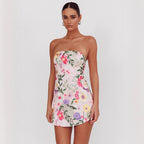 Women's Strapless Floral Embroidered Mini Dress