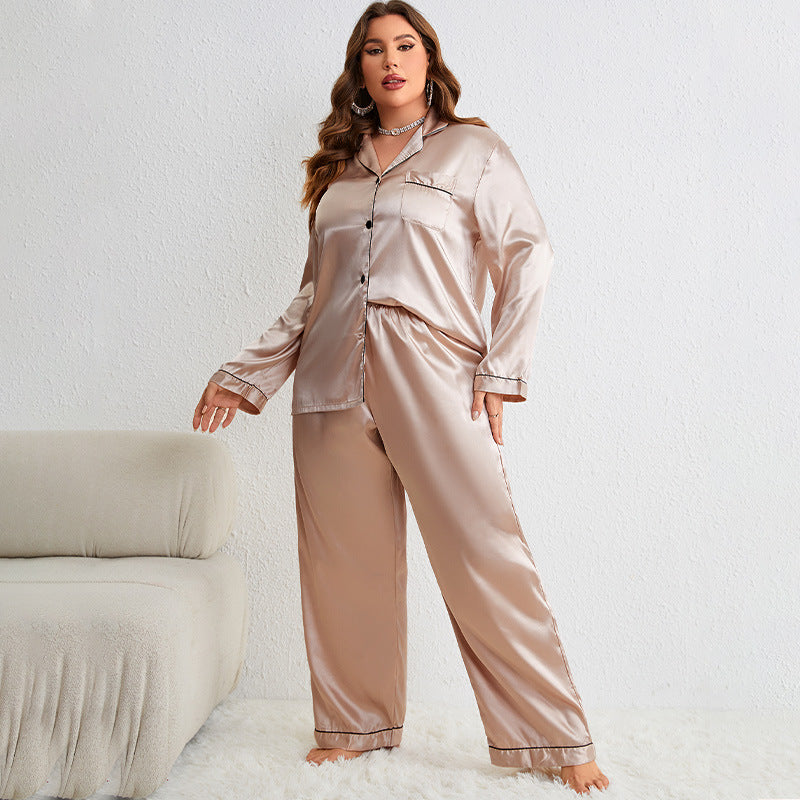 Women's Plus Size Long Sleeve Silk Pajama Set