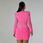 Rhinestone V-Neck Long-Sleeve Bodycon Mini Dress