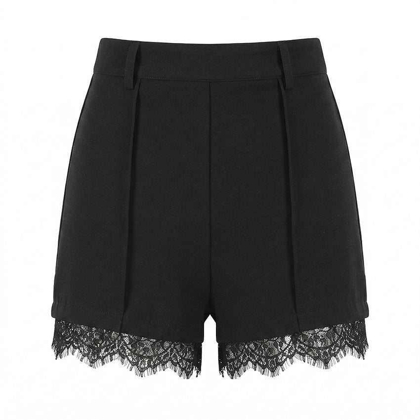 Spring Summer Arrival Black Lace Ruffled Women Commuting