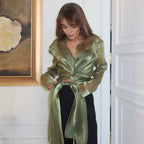 Long Sleeve Mesh High Grade Green Sheer Long Sleeve Waist