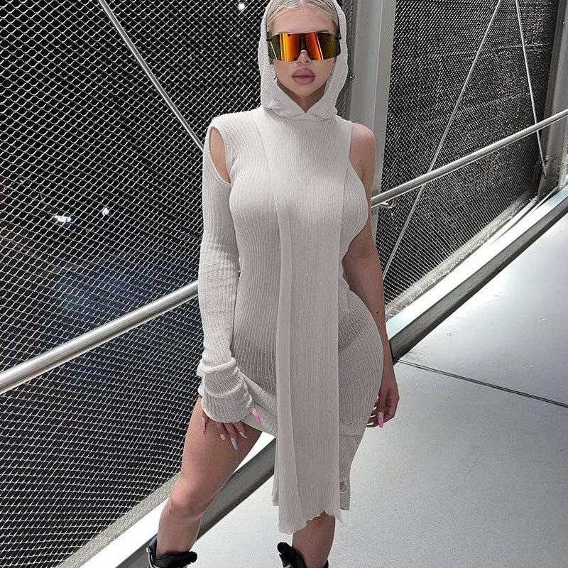 Women's Hooded Cutout Long-Sleeve Asymmetric Dress