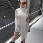 Women's Hooded Cutout Long-Sleeve Asymmetric Dress