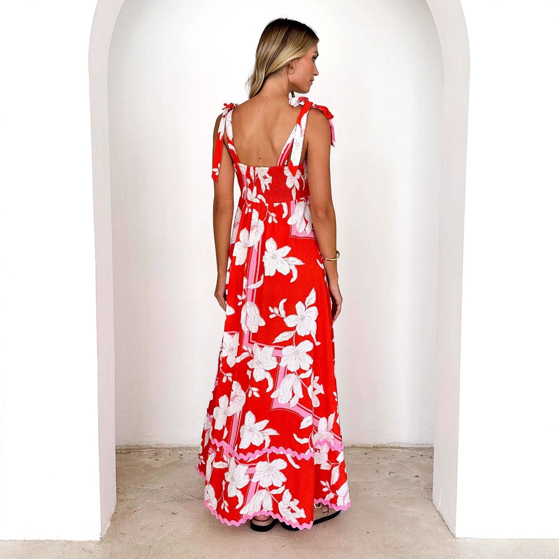 Women's Floral Wave Print Halter Dress