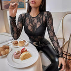 Women’s Black Lace Fitted Long Sleeve Top