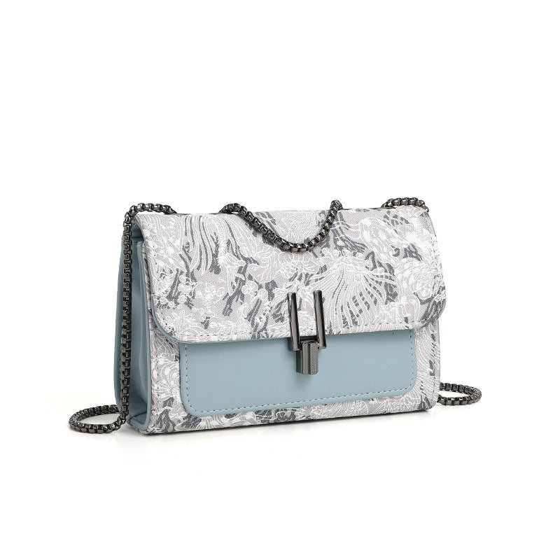 Embroidered Chain Square Crossbody Bag