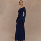 Women's V neck Pleated Hip Dress