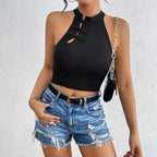 Women’s Knitted Cheongsam-Style Button Vest Top