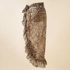 Leopard print wrap beach skirt with side bow detail and tiered ruffle hem