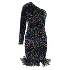 Women's Diagonal Collar Evening Dress Designer Model Elegant Graceful