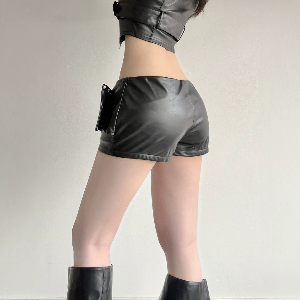 Women's Low-Waist Faux Leather Shorts