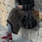 Vintage Leopard Print Stitching Lace Trendy Stylish Skirt