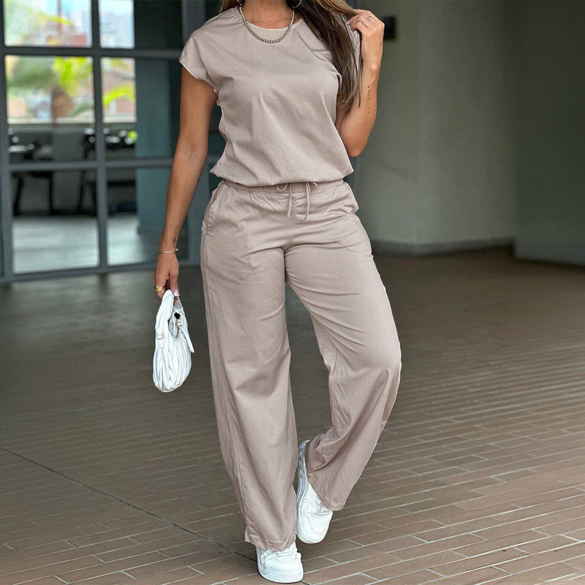 Women Clothing Summer Simple Office Ice Casual Loose Sports Set