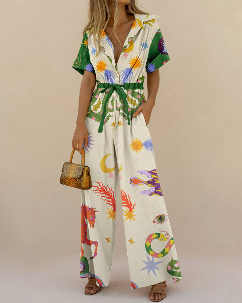 Street Women Printed Cotton Trousers Jumpsuit High Waist Casual Pants Amplified craft