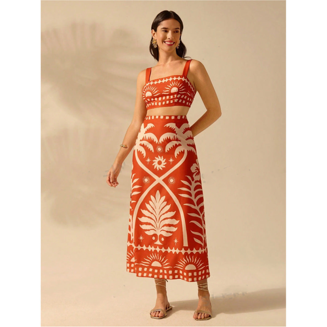 Goods Summer Positioning Digital Printing Suspenders Skirt Two Piece Sets