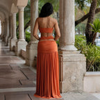 Cutout Halter Top & Low-Waist Maxi Skirt Set