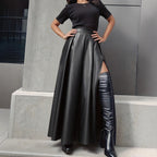 Faux Leather High-Waist Midi Skirt