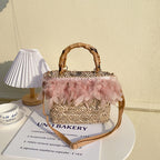 Women's Feather Woven Straw Crossbody Bag