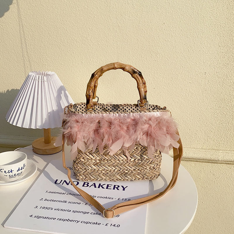 Women's Feather Woven Straw Crossbody Bag