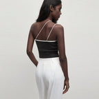 Women’s Black Asymmetric Spaghetti Strap Crop Top
