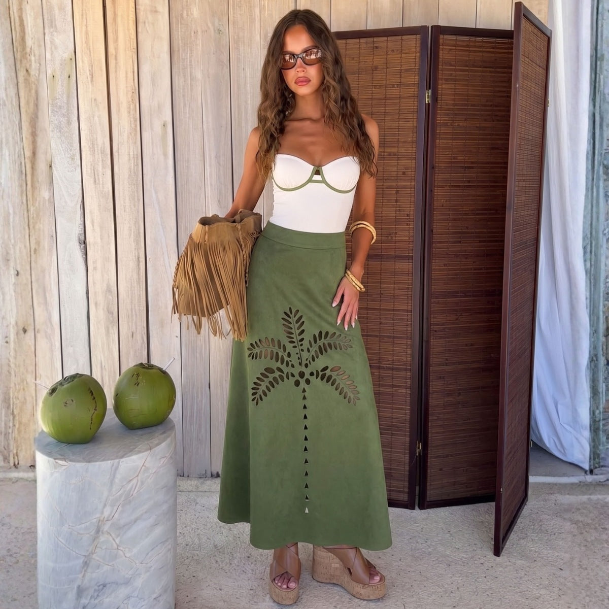 Women's White And Green Color-Block One-Piece Swimsuit