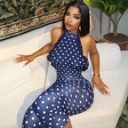 Women Clothing Waist Trimming Polka Dot Backless Jumpsuit
