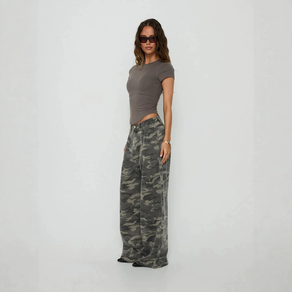 Women's Camouflage Wide-Leg Jeans