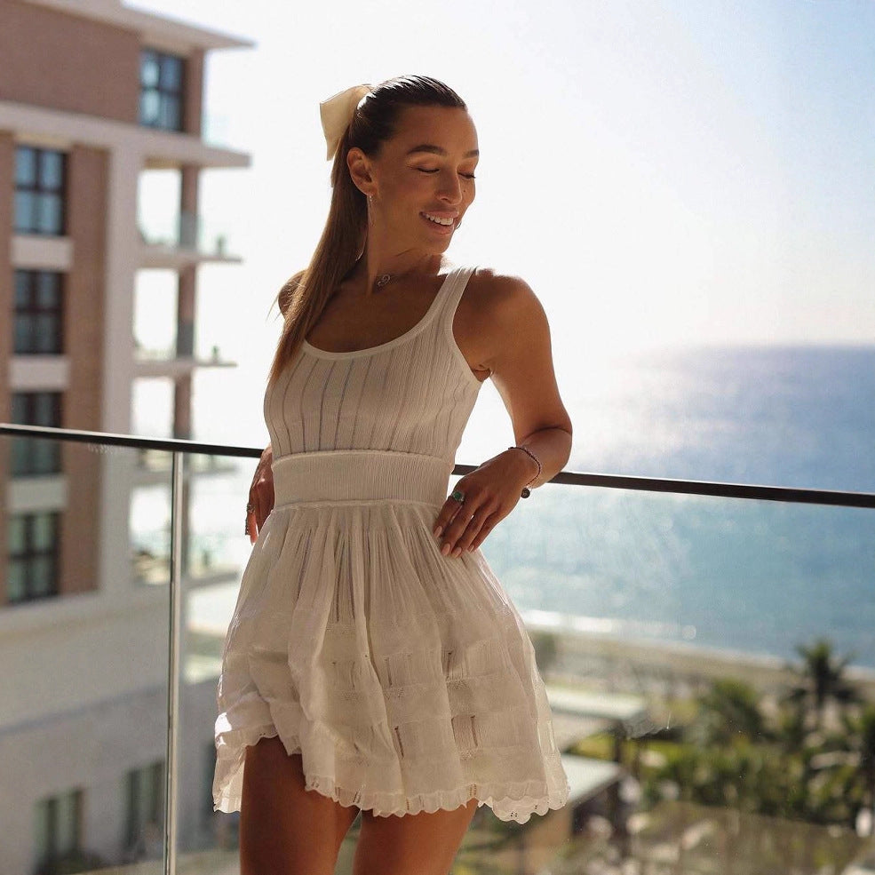 Crew-Neck Sleeveless Knit A-Line Mini Dress