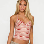 Sexy Personalized Summer Exclusive For Halter Strap Irregular Asymmetric Striped Vest For Women