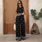 Ethnic Vacation Geometric Abstract Printing Top Trousers Two-Piece Set