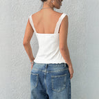 Women's Lace V-Neck Pleated Waist Vest Top