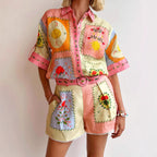 Casual Linen Shirt Shorts Set