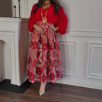 Floral Jacquard Long-Sleeve A-Line Maxi Dress