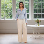 Women's Elegant Shirt Elegant Collared Puff Sleeve Pleated Waist Tight All Match Striped Long Sleeved Top