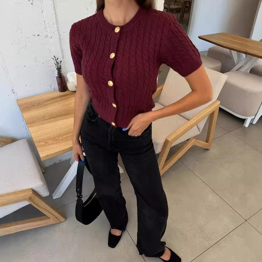 Women's Single Breasted Twist Twisted String Knitted Sweater