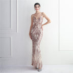 Women's Three Dimensional Strong Sequin Floral Dress Long Cocktail Slim Fit