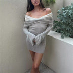 Women's Contrast-Color Off-Shoulder Long Sleeve Mini Dress