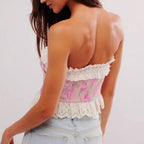 Floral Lace-Up Ruffle Tube Top