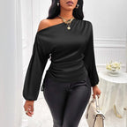 Women's Satin Asymmetric Long Sleeve Top