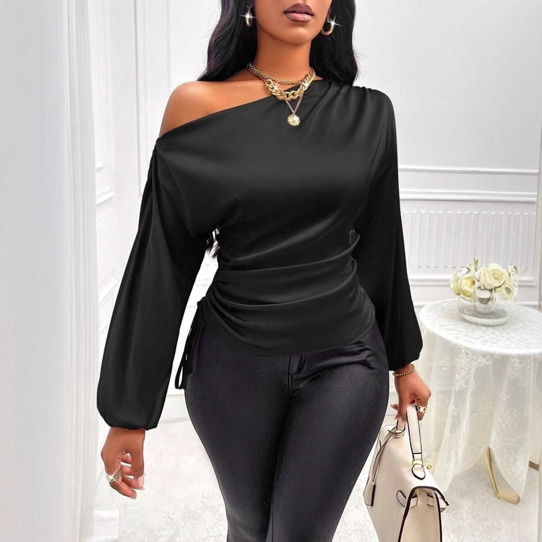 Women's Satin Asymmetric Long Sleeve Top