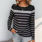 Women's Fall Women Clothing Casual Striped Long Sleeved T Shirt Women