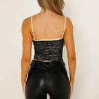 Black Lace Spaghetti Strap Cropped Top